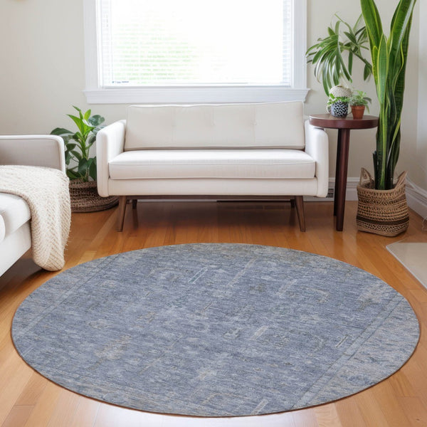 HomeRoots 5' Denim Blue and Gray Oriental Area Rug - Stylish, Durable, and Washable for Indoor/Outdoor Use 8' Round 604715