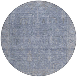 HomeRoots 5' Denim Blue and Gray Oriental Area Rug - Stylish, Durable, and Washable for Indoor/Outdoor Use 8' Round 604715