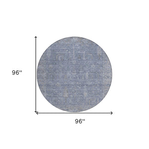 HomeRoots 5' Denim Blue and Gray Oriental Area Rug - Stylish, Durable, and Washable for Indoor/Outdoor Use 8' Round 604715