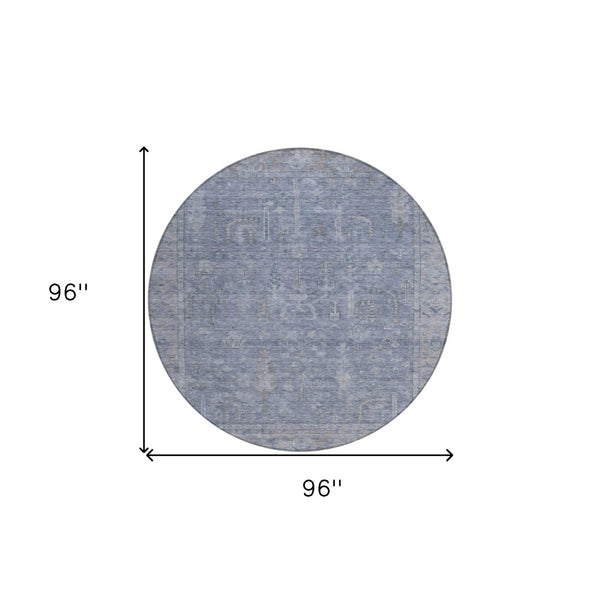 HomeRoots 5' Denim Blue and Gray Oriental Area Rug - Stylish, Durable, and Washable for Indoor/Outdoor Use 8' Round 604715
