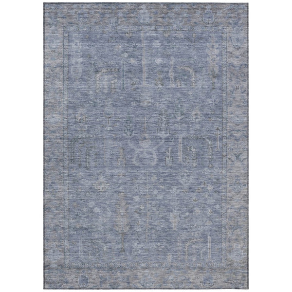 HomeRoots 5' Denim Blue and Gray Oriental Area Rug - Stylish, Durable, and Washable for Indoor/Outdoor Use 8' X 10' 604716