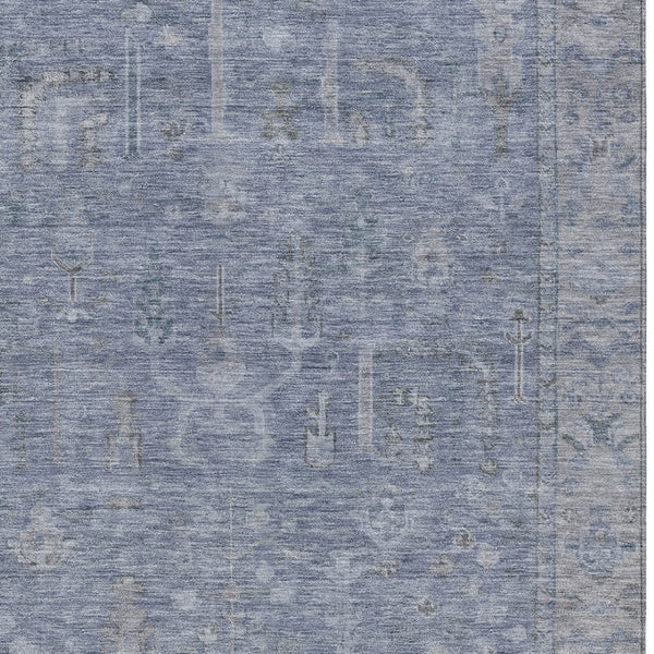 HomeRoots 5' Denim Blue and Gray Oriental Area Rug - Stylish, Durable, and Washable for Indoor/Outdoor Use 8' X 10' 604716