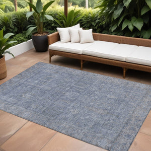 HomeRoots 5' Denim Blue and Gray Oriental Area Rug - Stylish, Durable, and Washable for Indoor/Outdoor Use 10' X 14' 604718