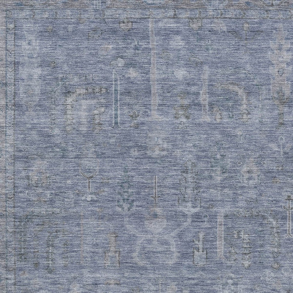 HomeRoots 5' Denim Blue and Gray Oriental Area Rug - Stylish, Durable, and Washable for Indoor/Outdoor Use 10' X 14' 604718