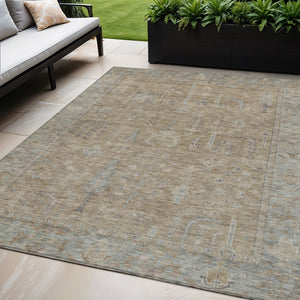 HomeRoots 5' Elegant Tan Gray Brown Oriental Washable Area Rug for Indoor Outdoor Spaces - Durable Style! 5' X 8' 604720