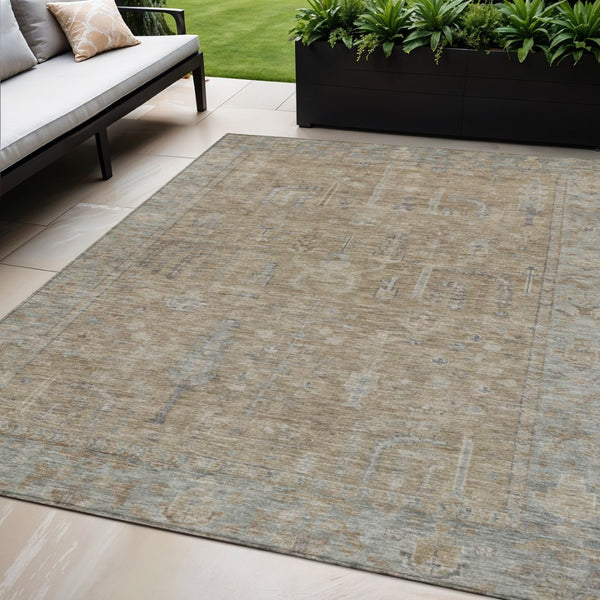 HomeRoots 5' Elegant Tan Gray Brown Oriental Washable Area Rug for Indoor Outdoor Spaces - Durable Style! 5' X 8' 604720