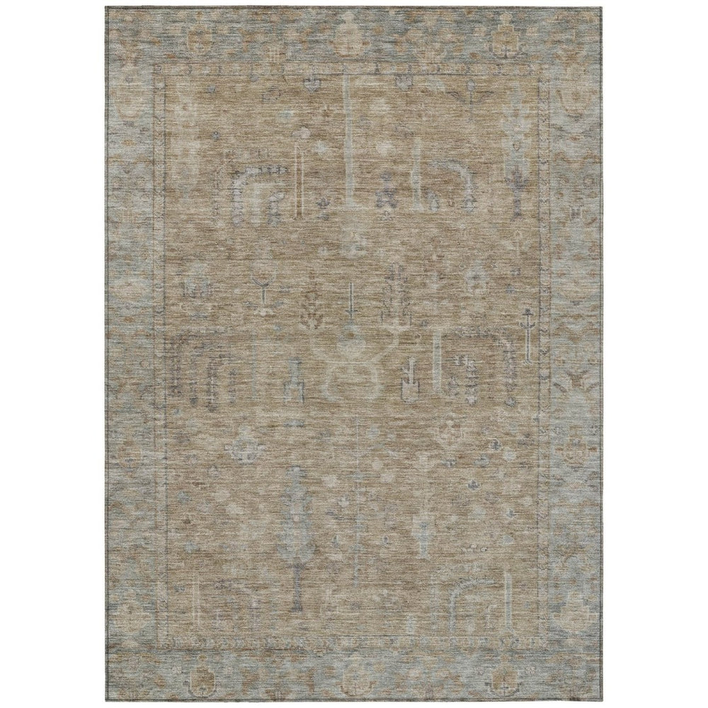 HomeRoots 5' Elegant Tan Gray Brown Oriental Washable Area Rug for Indoor Outdoor Spaces - Durable Style! 5' X 8' 604720