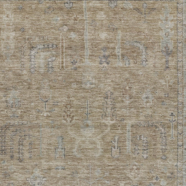 HomeRoots 5' Elegant Tan Gray Brown Oriental Washable Area Rug for Indoor Outdoor Spaces - Durable Style! 5' X 8' 604720