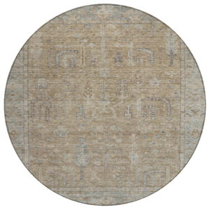 HomeRoots 5' Elegant Tan Gray Brown Oriental Washable Area Rug for Indoor Outdoor Spaces - Durable Style! 8' Round 604721