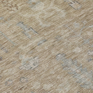 HomeRoots 5' Elegant Tan Gray Brown Oriental Washable Area Rug for Indoor Outdoor Spaces - Durable Style! 8' Round 604721