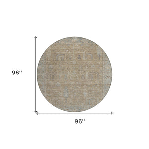 HomeRoots 5' Elegant Tan Gray Brown Oriental Washable Area Rug for Indoor Outdoor Spaces - Durable Style! 8' Round 604721