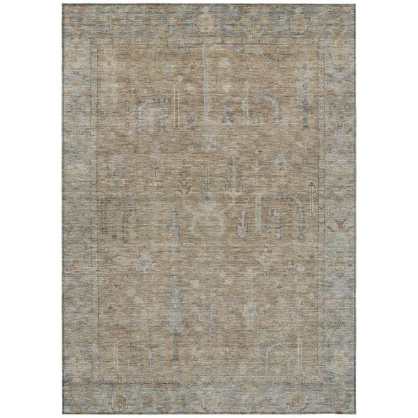 HomeRoots 5' Elegant Tan Gray Brown Oriental Washable Area Rug for Indoor Outdoor Spaces - Durable Style! 8' X 10' 604722