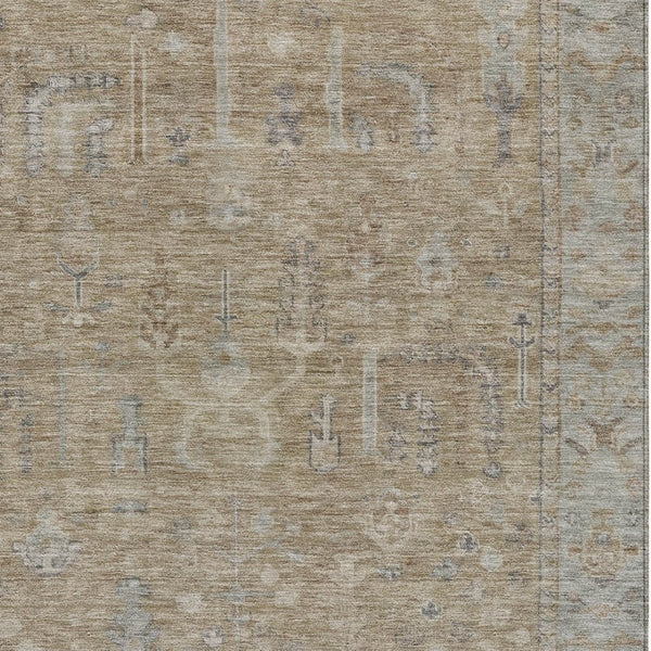 HomeRoots 5' Elegant Tan Gray Brown Oriental Washable Area Rug for Indoor Outdoor Spaces - Durable Style! 8' X 10' 604722