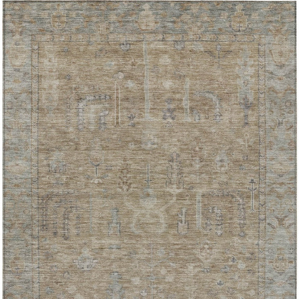 HomeRoots 5' Elegant Tan Gray Brown Oriental Washable Area Rug for Indoor Outdoor Spaces - Durable Style! 10' X 14' 604724