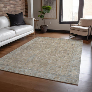 HomeRoots 5' Elegant Tan Gray Brown Oriental Washable Area Rug for Indoor Outdoor Spaces - Durable Style! 10' X 14' 604724
