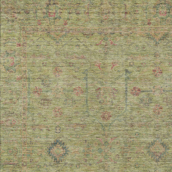 Homeroots 3' Stylish Floral Washable Area Rug In Artichoke Green, Pink & Tan For Indoor/Outdoor Spaces 3' X 5' Polyester 604731