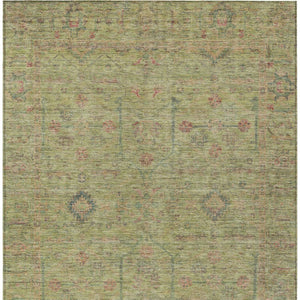 Homeroots 3' Stylish Floral Washable Area Rug In Artichoke Green, Pink & Tan For Indoor/Outdoor Spaces 5' X 8' Polyester 604732