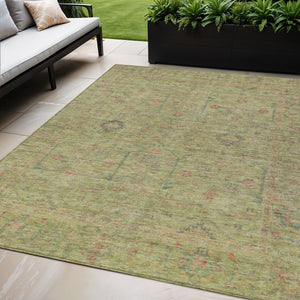 Homeroots 3' Stylish Floral Washable Area Rug In Artichoke Green, Pink & Tan For Indoor/Outdoor Spaces 5' X 8' Polyester 604732