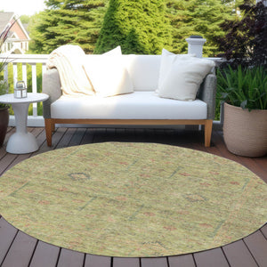 Homeroots 3' Stylish Floral Washable Area Rug In Artichoke Green, Pink & Tan For Indoor/Outdoor Spaces 8' Round Polyester 604733