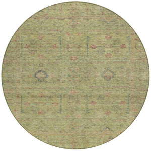 Homeroots 3' Stylish Floral Washable Area Rug In Artichoke Green, Pink & Tan For Indoor/Outdoor Spaces 8' Round Polyester 604733
