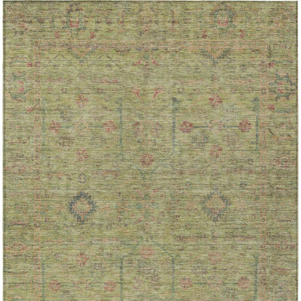 Homeroots 3' Stylish Floral Washable Area Rug In Artichoke Green, Pink & Tan For Indoor/Outdoor Spaces 8' X 10' Polyester 604734