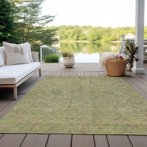 Homeroots 3' Stylish Floral Washable Area Rug In Artichoke Green, Pink & Tan For Indoor/Outdoor Spaces 9' X 12' Polyester 604735