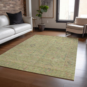 Homeroots 3' Stylish Floral Washable Area Rug In Artichoke Green, Pink & Tan For Indoor/Outdoor Spaces 9' X 12' Polyester 604735