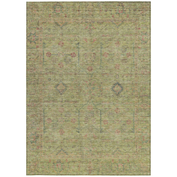 Homeroots 3' Stylish Floral Washable Area Rug In Artichoke Green, Pink & Tan For Indoor/Outdoor Spaces 10' X 14' Polyester 604736