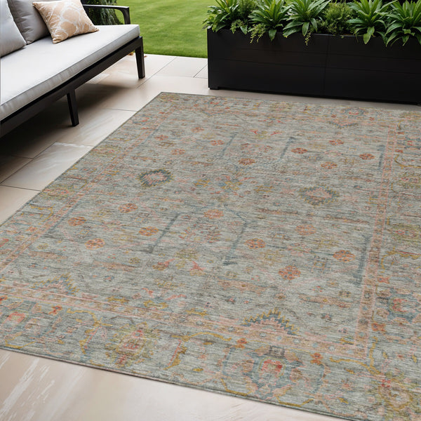 Homeroots 3' Stylish Floral Washable Area Rug In Artichoke Green, Pink & Tan For Indoor/Outdoor Spaces 5' X 8' Polyester 604738