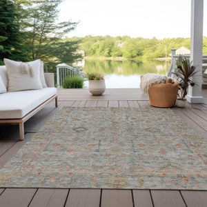 Homeroots 3' Stylish Floral Washable Area Rug In Artichoke Green, Pink & Tan For Indoor/Outdoor Spaces 5' X 8' Polyester 604738