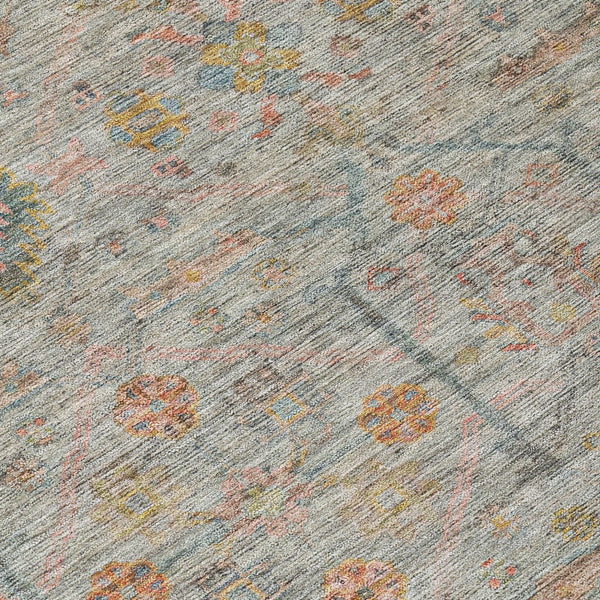 Homeroots 3' Stylish Floral Washable Area Rug In Artichoke Green, Pink & Tan For Indoor/Outdoor Spaces 5' X 8' Polyester 604738