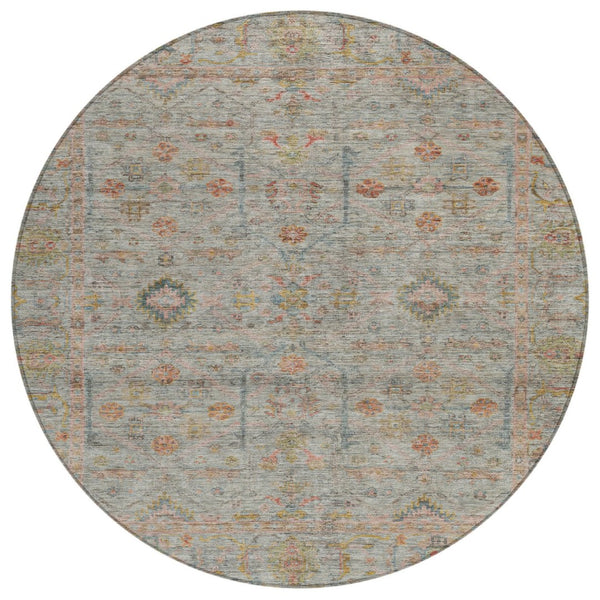 HomeRoots 5' Floral Indoor Outdoor Area Rug in Taupe & Terra Cotta - Durable, Washable & Stylish for Any Space 8' Round 604739