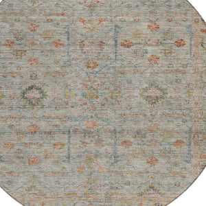 Homeroots 3' Stylish Floral Washable Area Rug In Artichoke Green, Pink & Tan For Indoor/Outdoor Spaces 8' Round Polyester 604739