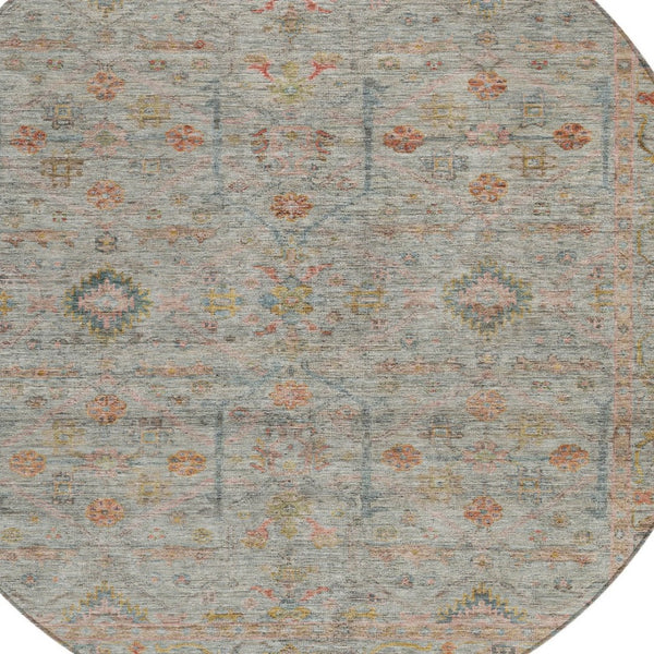 Homeroots 3' Stylish Floral Washable Area Rug In Artichoke Green, Pink & Tan For Indoor/Outdoor Spaces 8' Round Polyester 604739