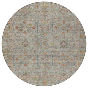 Homeroots 3' Stylish Floral Washable Area Rug In Artichoke Green, Pink & Tan For Indoor/Outdoor Spaces 8' Round Polyester 604739
