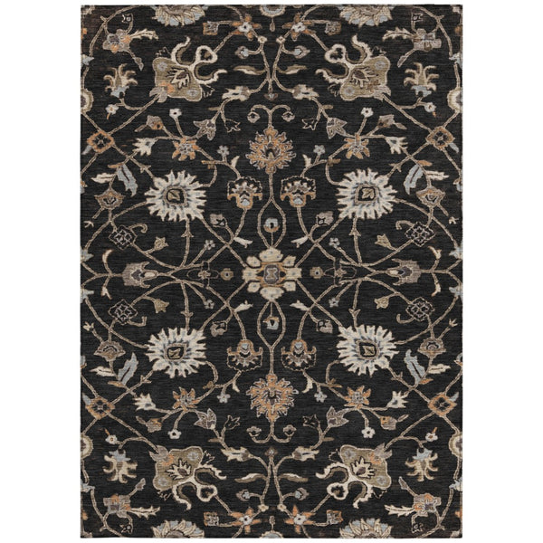 Homeroots 3' Black Brown And Ivory Floral Washable Rug – Perfect For Indoor And Outdoor Spaces, Durable Design 3' X 5' Polyester 604743