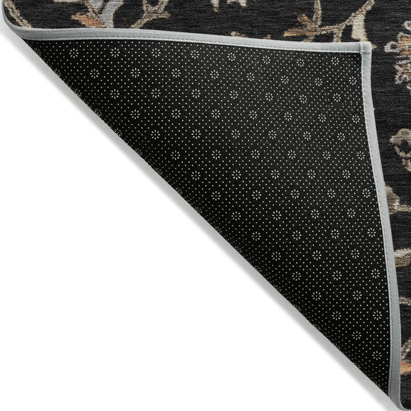 Homeroots 3' Black Brown And Ivory Floral Washable Rug – Perfect For Indoor And Outdoor Spaces, Durable Design 5' X 8' Polyester 604744