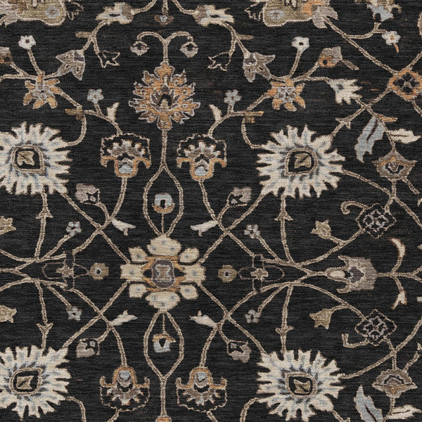 Homeroots 3' Black Brown And Ivory Floral Washable Rug – Perfect For Indoor And Outdoor Spaces, Durable Design 5' X 8' Polyester 604744