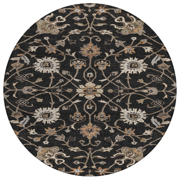 HomeRoots 5' Elegant Floral Washable Indoor/Outdoor Area Rug - Durable, Stain-Resistant, Stylish Design for All Spaces 8' Round 604745