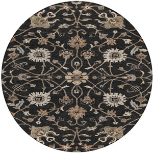 Homeroots 3' Black Brown And Ivory Floral Washable Rug – Perfect For Indoor And Outdoor Spaces, Durable Design 8' Round Polyester 604745