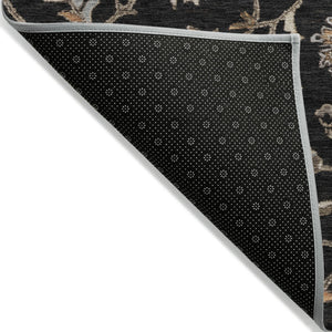 Homeroots 3' Black Brown And Ivory Floral Washable Rug – Perfect For Indoor And Outdoor Spaces, Durable Design 8' X 10' Polyester 604746