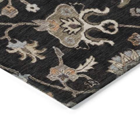 Homeroots 3' Black Brown And Ivory Floral Washable Rug – Perfect For Indoor And Outdoor Spaces, Durable Design 8' X 10' Polyester 604746