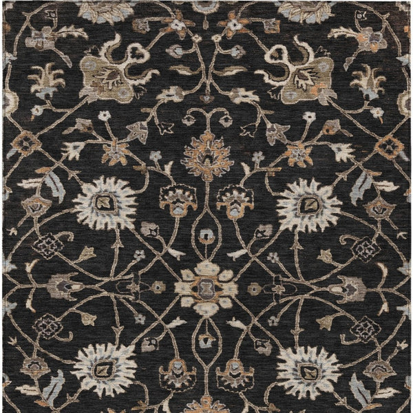 Homeroots 3' Black Brown And Ivory Floral Washable Rug – Perfect For Indoor And Outdoor Spaces, Durable Design 8' X 10' Polyester 604746