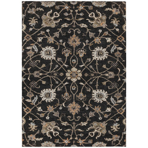 HomeRoots 9' X 12' Washable Floral Area Rug in Black, Brown & Ivory - Durable, Stain-Resistant, Indoor/Outdoor Elegance 604747