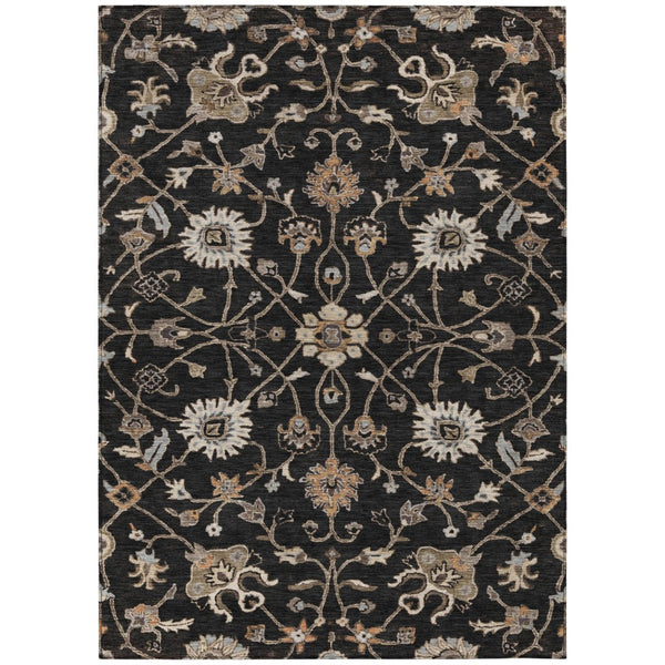 HomeRoots 9' X 12' Washable Floral Area Rug in Black, Brown & Ivory - Durable, Stain-Resistant, Indoor/Outdoor Elegance 604747