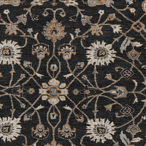 Homeroots 3' Black Brown And Ivory Floral Washable Rug – Perfect For Indoor And Outdoor Spaces, Durable Design 9' X 12' Polyester 604747
