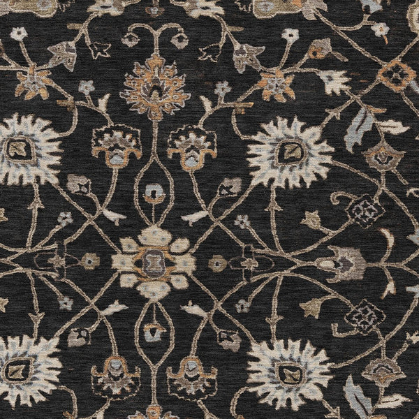Homeroots 3' Black Brown And Ivory Floral Washable Rug – Perfect For Indoor And Outdoor Spaces, Durable Design 9' X 12' Polyester 604747