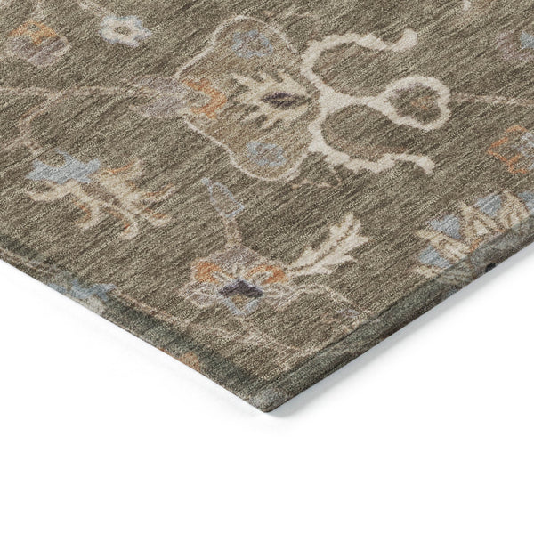 Homeroots 3' Black Brown And Ivory Floral Washable Rug – Perfect For Indoor And Outdoor Spaces, Durable Design 5' X 8' Polyester 604750