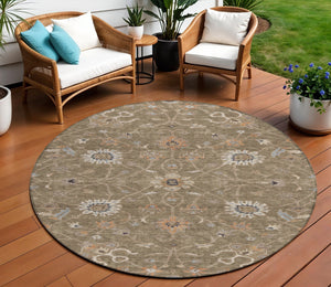 Homeroots 3' Black Brown And Ivory Floral Washable Rug – Perfect For Indoor And Outdoor Spaces, Durable Design 8' Round Polyester 604751