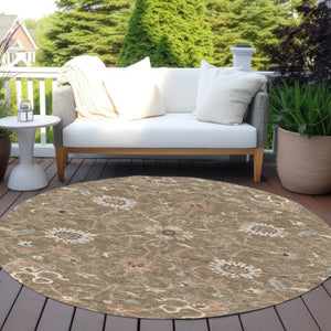 Homeroots 3' Black Brown And Ivory Floral Washable Rug – Perfect For Indoor And Outdoor Spaces, Durable Design 8' Round Polyester 604751
